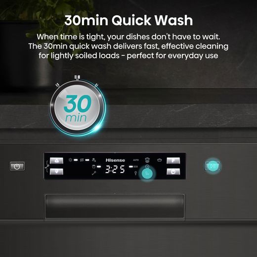 Hisense Slimline Dishwasher - Black - annotation - 30 minute quick wash